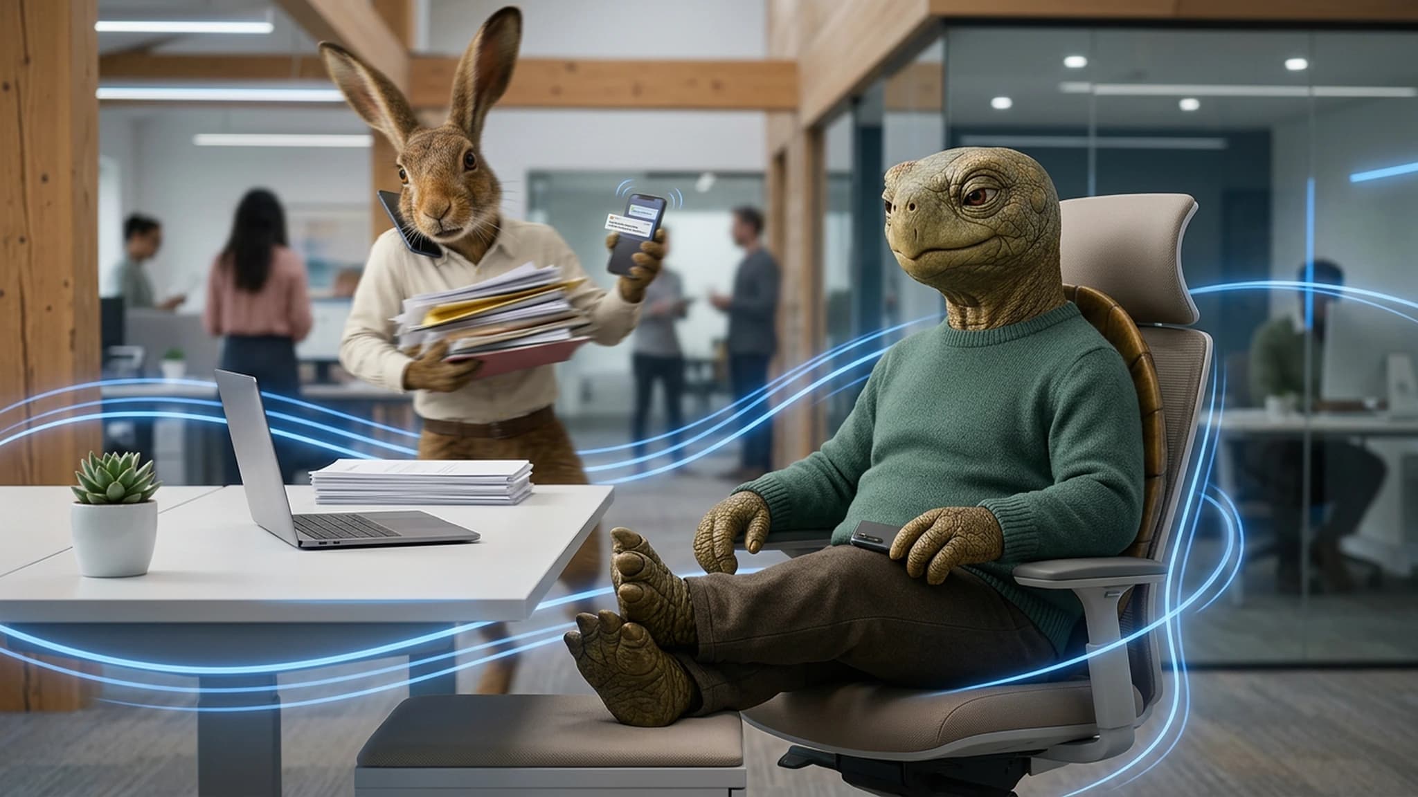 Harry the hare and Terry the tortoise introducing the Ostina Score portal.